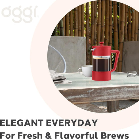 Oggi Borosilicate Glass French Press Coffee Maker (20oz)- 5 Cup Capacity, Coffee Press, Single Serve Coffee Maker, Stainless Steel Lid & Plunger, ...