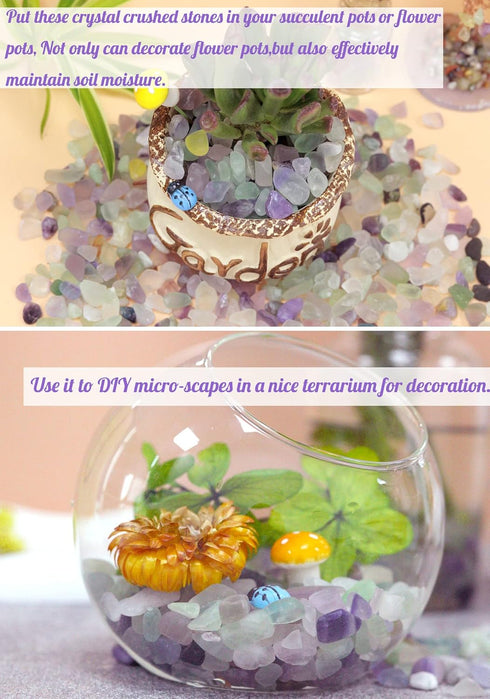 Fluorite Aquarium Gravel Rocks Natural Tumbled Healing Crystal Chips Bulk Gemstones Tumbled Crushed Stones for Fountain Vase Filler Planters Decor...