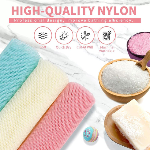 African Bath Sponge African Net Long Net Bath Sponge African Exfoliating Net African Wash Net Shower Body Scrubber Back Scrubber Skin Smoother(3pc...