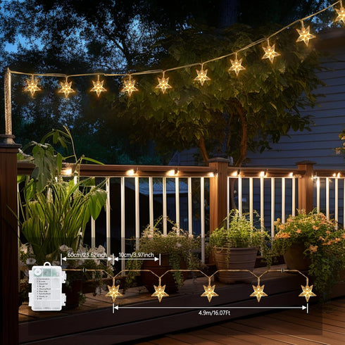 Star String Lights - 50 LED Battery Operated String Lights for Bedroom with Remote and Timer, Indoor Outdoor Fairy Twinkle Lights for Christmas, K...