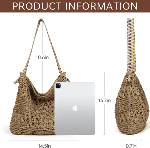 Raffia Bag Cute Straw Summer Beach Tote Crossbody Bags for Women Wicker Rattan Basket Hobo Aesthetic Purse Girls Cute Travel Large Woven Beach Bag...