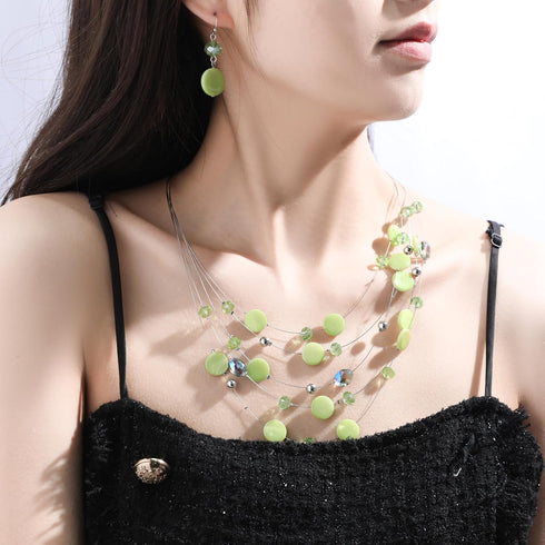Multi Layered Shell Illusion Necklace Earring Set Colorful Chunky Beads Necklace for Women Gifts...