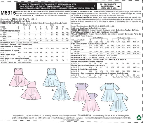 McCall Pattern Company M6915 Chidren's/Girls Dresses, Size CCE...