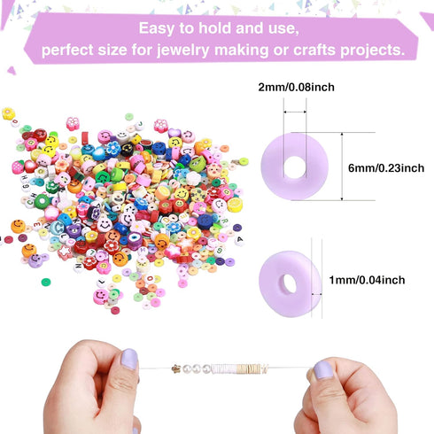 Greentime 8640PCS Clay Beads for Bracelet Making, 48 Colors Flat Round PolymerBeads Spacer Heishi Beads with 312pcs Letter Beads and 535pcs Pendan...