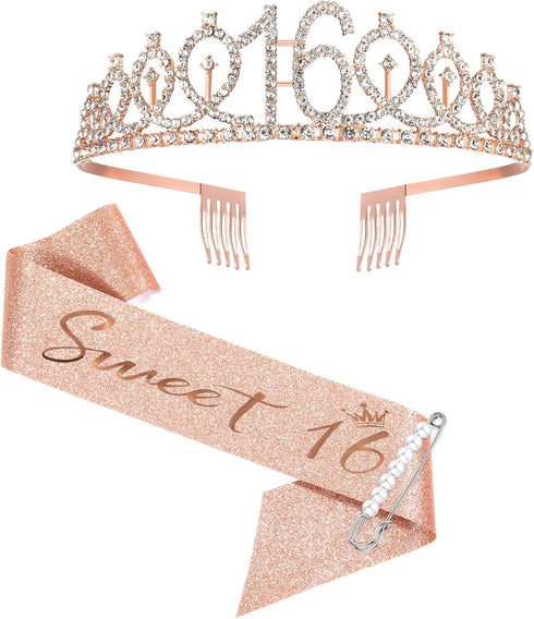 16th Birthday Sash Crown and Tiara for Girls, Sweet Sixteen Happy Birthday Sash 16 & Fabulous Gifts for Party Favor Supplies...