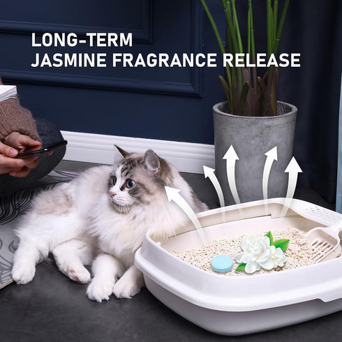 HONEY CARE All-Absorb Cat Litter Odor Eliminator Tablets ? Refresh Smell Long-Lasting Scent Away - Jasmine Fragrance (10pcs/Box=4-10 Weeks), Blue...