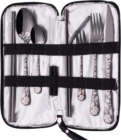 Camping Flatware, 10 Pieces Stainless Steel Stable Portable Travel Utensils, Reusable Silverware with Case for Fixing Tableware, Outdoors Picnic C...