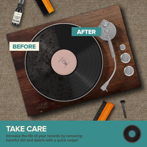 Stock Your Home 6 Piece Vinyl Record Cleaning Kit, Includes Vinyl Cleaner Spray, Anti-Static & Velvet Vinyl Record Brush, Needle Cleaning Gel & Br...