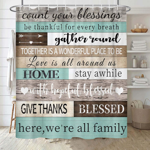 JAWO Education Wooden Plank Vintage Inspirational Motivational Words Print Rustic Cabin Shower Curtain for Bathroom, Retro with Hooks, 70X70IN(Tea...