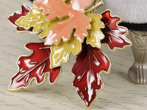 Alilang Golden Tone Metal Red Yellow Orange Enamel Maple Leaf Fashion Pin Brooch...