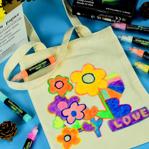 FansArriche Glow in the Dark Fabric Paints, 18 Colors x 20 ml 3D Waterproof Acrylic Textile Paint Markers, Glow in Dark Paint Pen, DIY Neon Fabric...