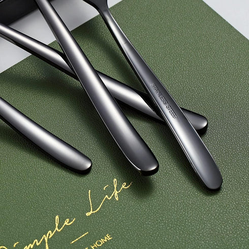 Black Tea Spoons, 6-Piece Silverware Set, Stainless Steel, 6.6 Inches, Dishwasher Safe...