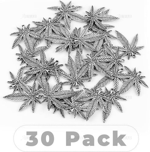 AUEAR, 30 Pack Metal Leaf-shaped Charms Tibetan Antique Silver Leaves Pendants for Card Grabber Earring Bracelet Necklace Jewelry Making Craft DIY...