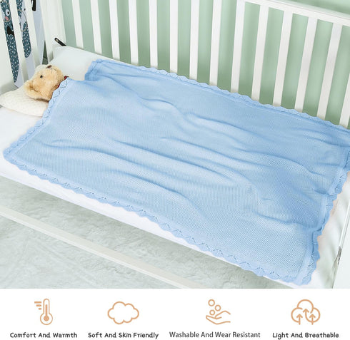 100% Cotton Baby Blanket Knit Lace Soft Warm Toddler Blanket,30 x 40 Inches?Sky Blue...