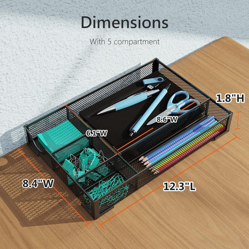 Small Metal Drawer Organizer, Pen Pencil Mesh Desk Organizer Tray for Office, Desktop, Bathroom, Kitchen, Makeup, Vanity, 12.3" x 8.4" x 1.8"...