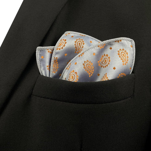 S&W SHLAX&WING Foulard Mens Pocket Squares Silver Orange Paisley for Party...