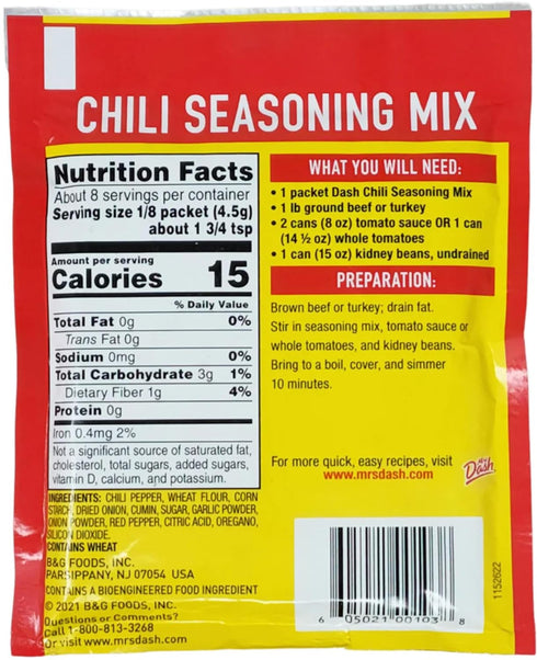 Mrs Dash Salt Free Chili Mix (1.25 oz Packets) 4 Pack...