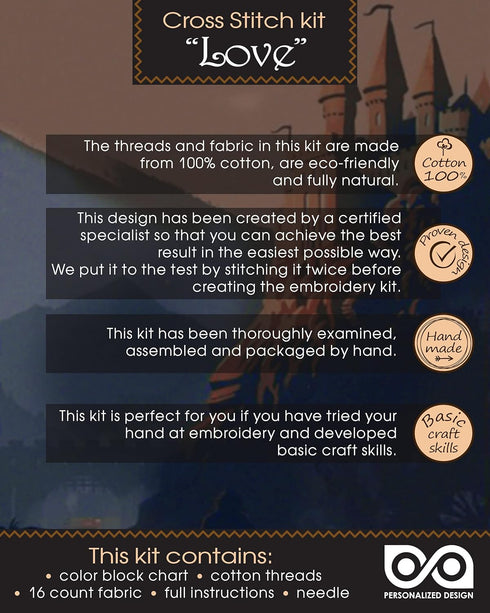 Counted Cross-Stitch Bookmark Kit 'HP Love' - DIY Set for Hand Embroidery with Pattern Design...