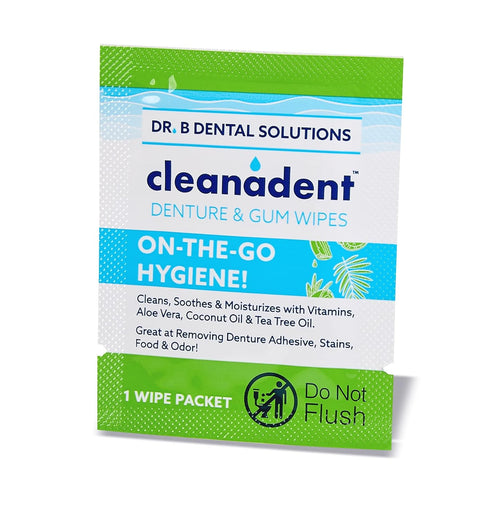 Dr. B Dental Solutions Cleanadent Wipes - Convenient Denture Cleaning Wipes, Refreshes Gums, No Artificial Colors/Flavors - 30 Pack...