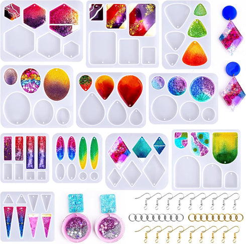 LET'S RESIN Resin Earring Mold, 171 Pcs Resin Jewelry Molds Making Kit with 11 Pack Variety Shape Resin Molds Silicone, Earring Molds for Epoxy Re...