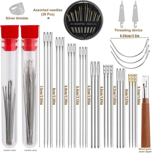 34 PCS Hand Sewing Big Eye Needles, Self Threading Needles for Hand Sewing, 30-Count Assorted Embroidery Needles, Large Eye Embroidery Hand Sewing...