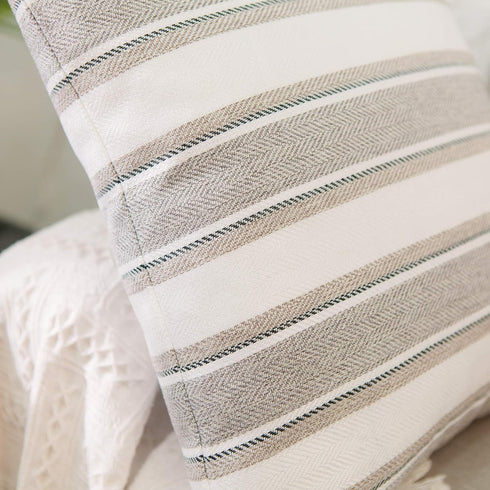 Stripe Throw Cushion Faux Linen Home Decorative Hand Made Pillow Case Cushion Cover for Naps, 24 x 24 inch, 2 Pieces...