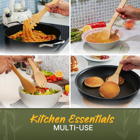 Bamboo Wooden Spoons for Cooking – 7 PCs Wooden Cooking Utensils for Nonstick Cookware – Wooden Utensil Set – Easy to Clean, Sturdy, Lightweight &...
