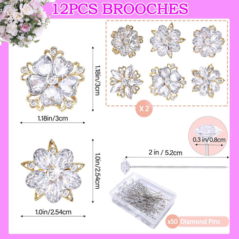 Rhinestone Brooches for Crafts, Flower Bouquet Accessories,Corsage Pin Diamond Pins kits for Wedding Accessories Jewelry Decoration DIY Craft Supp...