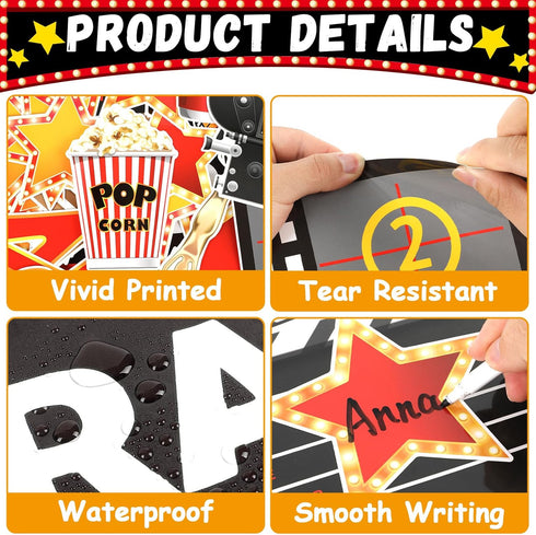Movie Night Bulletin Board Classroom Decoration Set Motivational Movie Theme Hollywood Bulletin Boarders Movie Star Cutouts for Classroom Chalkboa...