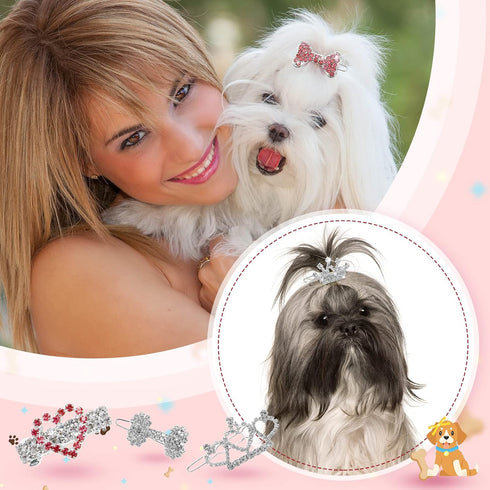40 Pcs Dog Hair Clips and Dog Hair Bow Crown Dog Accessories Princess Style for Small Dog Crystal Rhinestone Puppies Barrette Rubber Band Flower B...