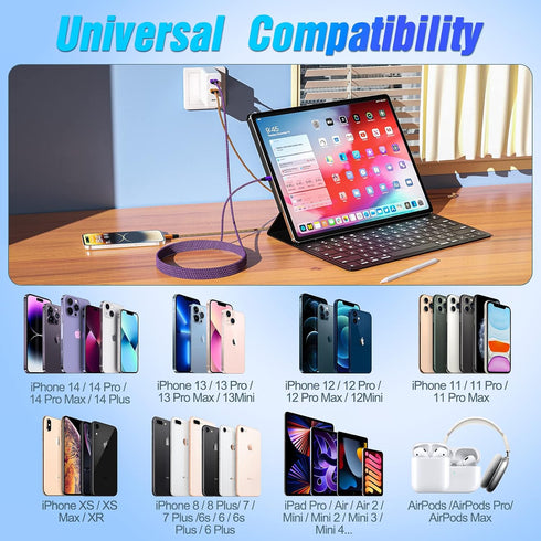 Lightning Cable MFi Certified 10FT 3Pack Long iPhone Charger Fast Charging Cord 10 Foot Nylon Braided Compatible with iPhone 14/13/12/11 Pro Max/X...