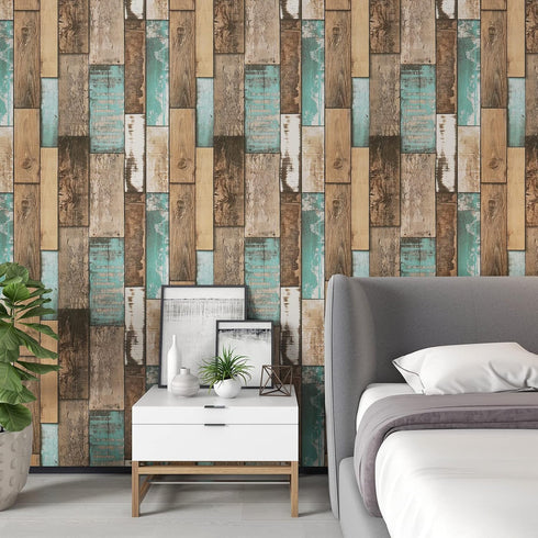 17.7''x100'' Wood Wallpaper Rustic Distressed Wood Peel and Stick Wallpaper Self Adhesive Removable Decorative Wood Plank Film for Wall Covering C...