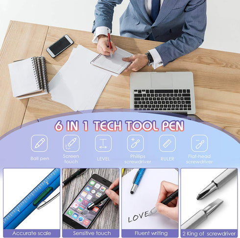 Zonon 36 Pcs Multitool Tech Pen 6 in 1 Ink Pens with Ruler Level Gauge Screwdriver Multifunction Touch Screen Ballpoint Pens and Black Pen Refills...