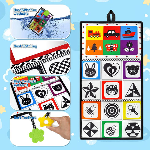 Dr.Rapeti Tummy Time Floor Mirror for Baby Infant Toddler Kids Black and White High Contrast baby toy with Teethers Floor Activity Toy Washable No...