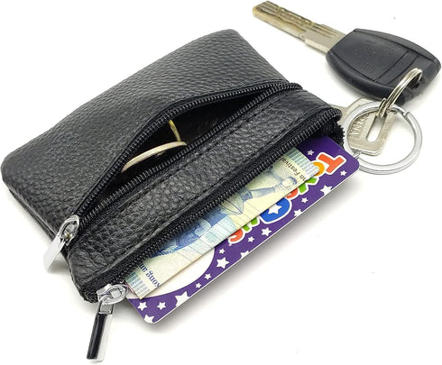Keychain Purse Small, iToolai Women's Genuine Leather Zipper Mini Coin Bag Credit Card Holder (Black)...