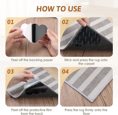 Rug Pad 12PCS Cloud Rug Tape Stickers, Reusable Washable Rug Tape Grip Carpet Corner, Dual Sided Non-Slip Rug Tape Sticker Area Rug Pads for Indoo...