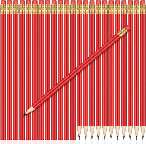 24 Pieces Round Pencils HB Graphite Pencils Wood Pencils with Eraser Cute Pencil Pack for School Drawing Sketching Wedding Office Supplies(Red)...