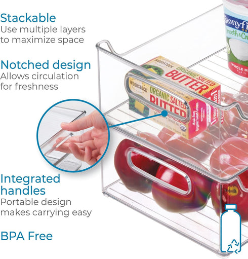iDesign Stackable Plastic Pantry Bin with Handles for Cabinets or Fridge, Clear, Made in USA...