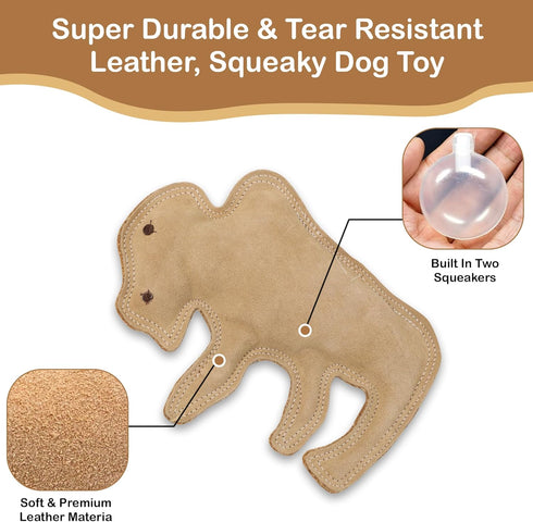 SPOT Dura-Fused Leather Buffalo - Dog Toy with Squeaker, Made With Real Leather and Jute Fabric, Interactive Toy for Aggressive Chewers, Durable S...