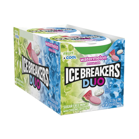 Ice Breakers Duo Fruit Plus Cool Watermelon Sugar Free Mints Tins, 1.3 oz (8 Count)...
