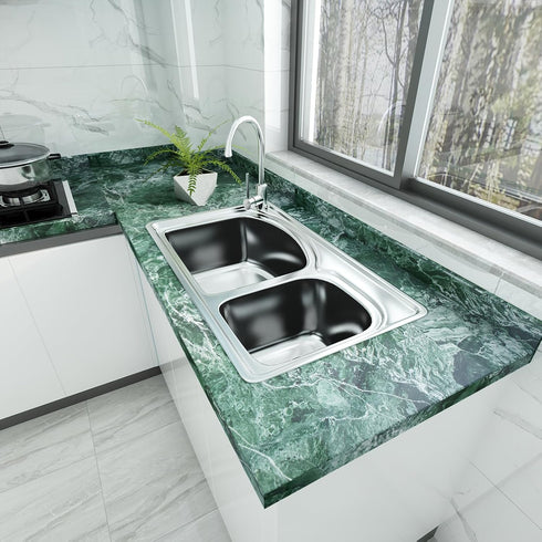 Green Wallpaper Marble Peel and Stick Countertop Granite Contact Paper 16" × 78.7" Self Adhesive Removable Waterproof Furniture Top Cover Vinyl Wr...