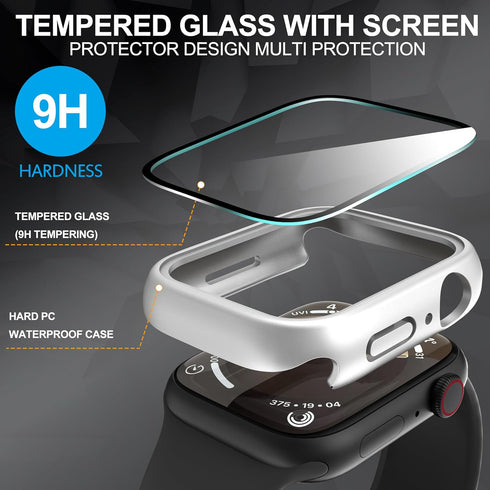Suoman 3-Pack for Apple Watch Series 6 5 4 44mm Waterproof Case, 360° All-Round Protective Hard PC Tempered Glass Screen Protector for iWatch Seri...