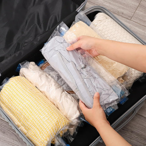 12 Pack Travel Compression Bags, 40x60cm + 35x50cm Medium Vacuum Bags for Travel, Space Saving Bags for Suitcases, Travel Essentials No Vacuum Nee...