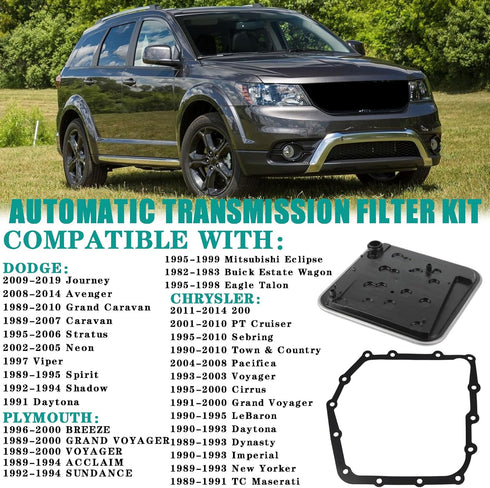 Automatic Transmission Filter Oil Pan Gasket Kit Compatible with 1982-2019 Dodge Journey Avenger Mitsubishi Eclipse Plymouth Breeze Chrysler Town ...