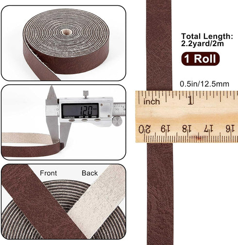 GORGECRAFT 1/2" Wide Dark Brown Faux Grain Buffalo Leather Strip Cord 79" Long Single Sided Leather Roll 1.2mm Thick Matte Synthetic Leather Cord ...