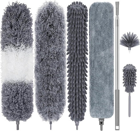 Dusters for Cleaning, 7Pcs Microfiber Duster with Extension Pole Up to 100Inches, Machine Washable Ceiling Fan Cleaner Duster for Cleaning Cobweb,...