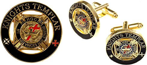 Knights Templar Round Black Cufflink Lapel Pin Masonic Combo Pack...