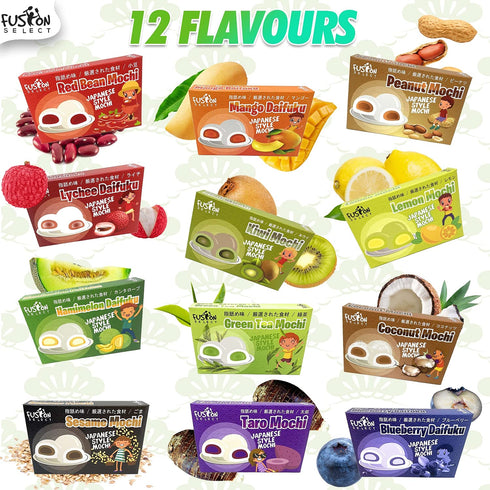Fusion Select Mochi Daifuku Snacks - Traditional Japanese Rice Cakes with Filling - Flavored Asian Sweet Desserts for Family - Chewy and Soft Text...