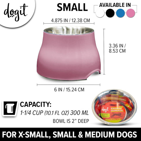 Dogit Elevated Dog Bowl, Stainless Steel Dog Food and Water Bowl for Small Dogs, Pink, 73742...