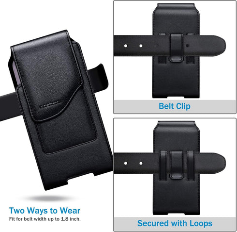 Belt Holster for iPhone 15 14 13 12 11 Pro Max, 15/14 Plus, XS Max, Samsung Galaxy S23+ A54 A53 A52, Belt Phone Holder for Men with Card Slot (Bla...